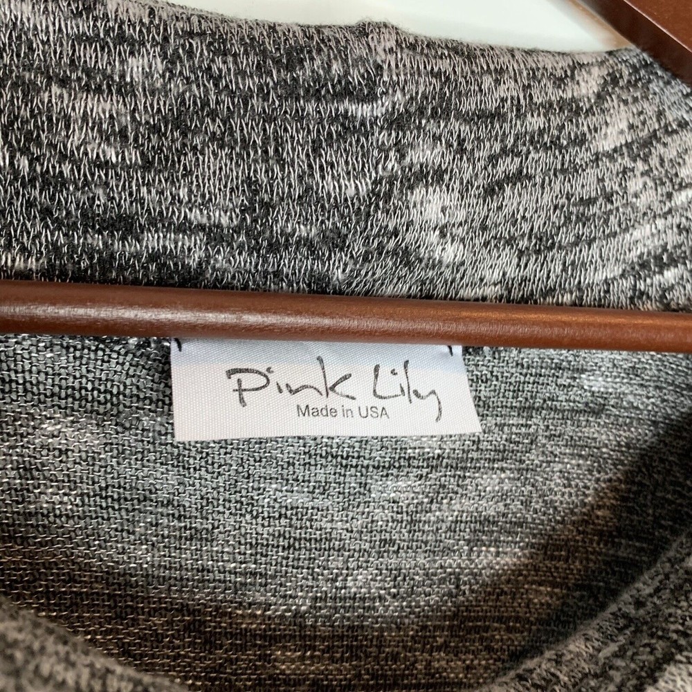 Pink Lily XL Sweater Top Hi Low Hem Gray Black Heather Cowl Neck MADE IN USA - Picture 6 of 8